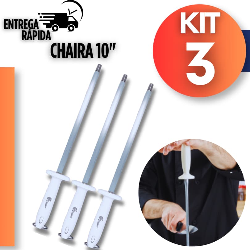 Chaira Afiadora Profissional Estriada Amoladora Para Facas 10" Com Cabo Ergonômico