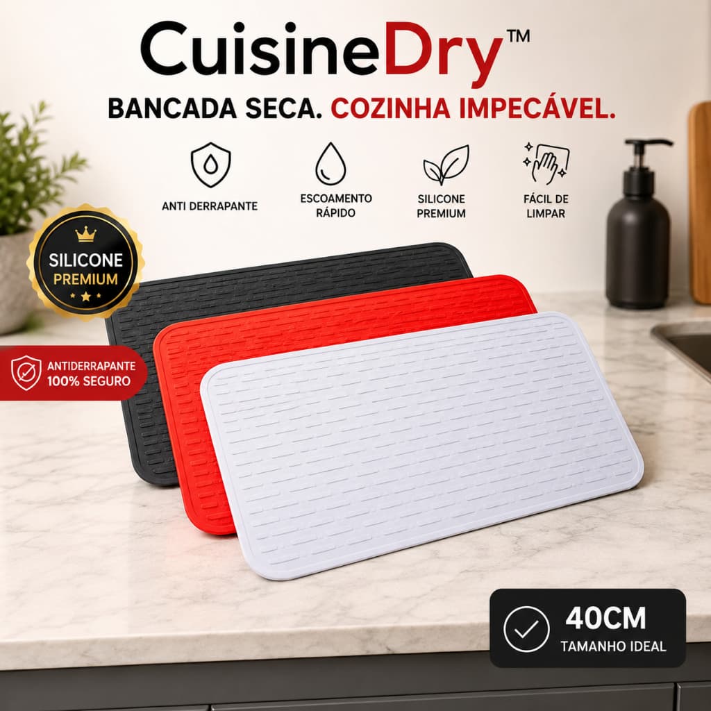 Tapete Escorredor de Louça Silicone Antiderrapante 40cm Secagem Rápida para Pia Bancada CuisineDry™