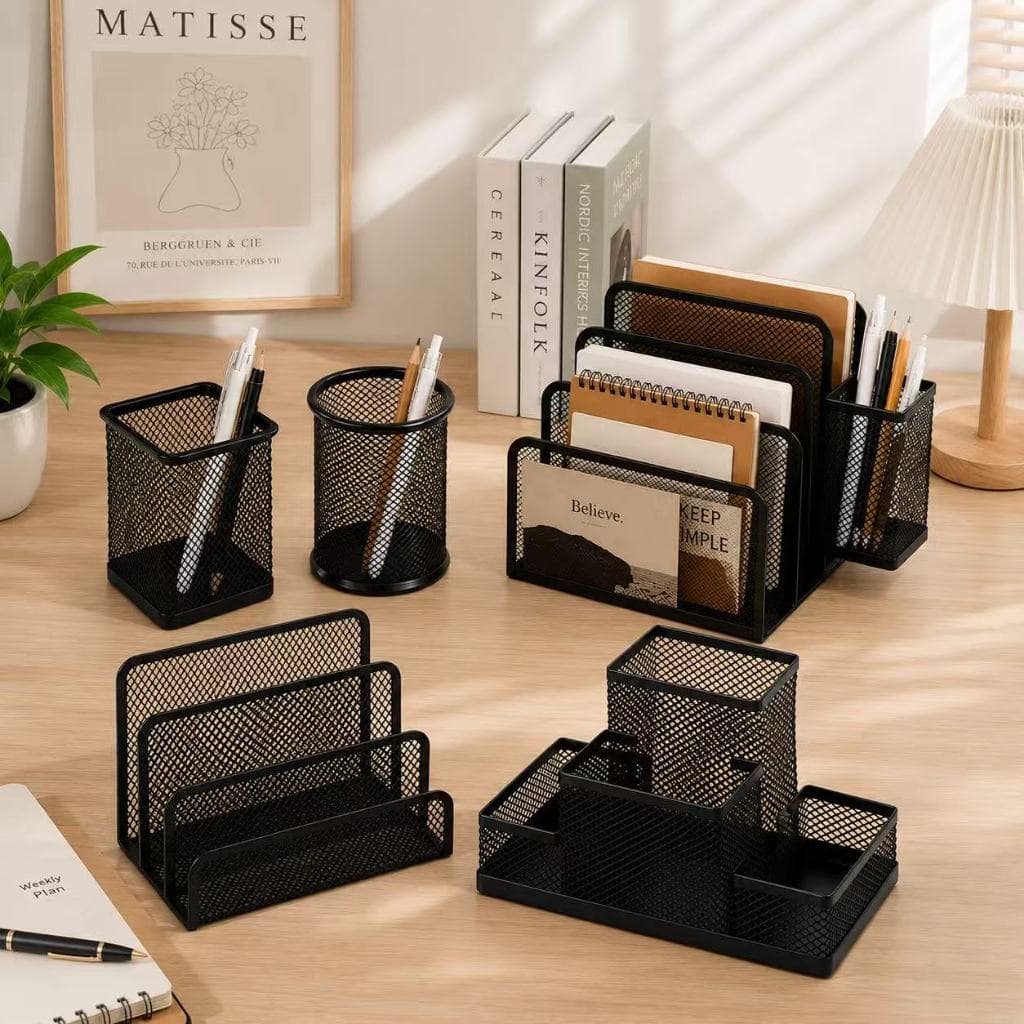 Organizador de Mesa Aramado Porta Documentos Porta Canetas Organizador de Escritório Multifuncional