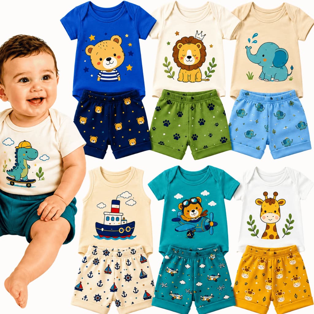Kit Conjunto Bebê Menino Verão 10 Peças Body + Short Algodão RN P M G Roupa Bebê