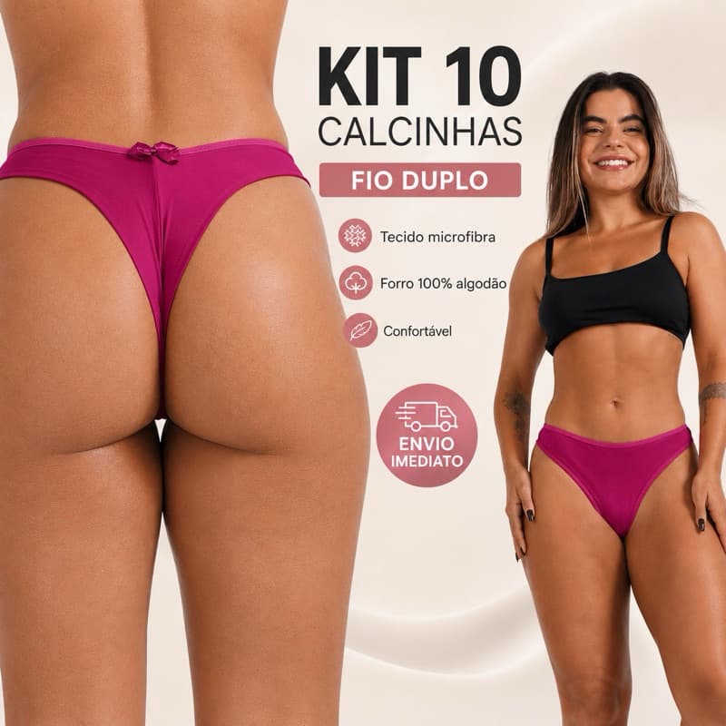 Kit 10 Calcinhas Tanga Fio Duplo Microfibra Sem Costura Não Marca Confortável Feminina
