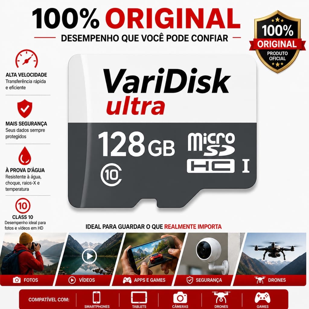 Cartão Memória Original Micro SD Ultra 16GB-1TB Com Adaptador p/Vendas diretas da fábrica