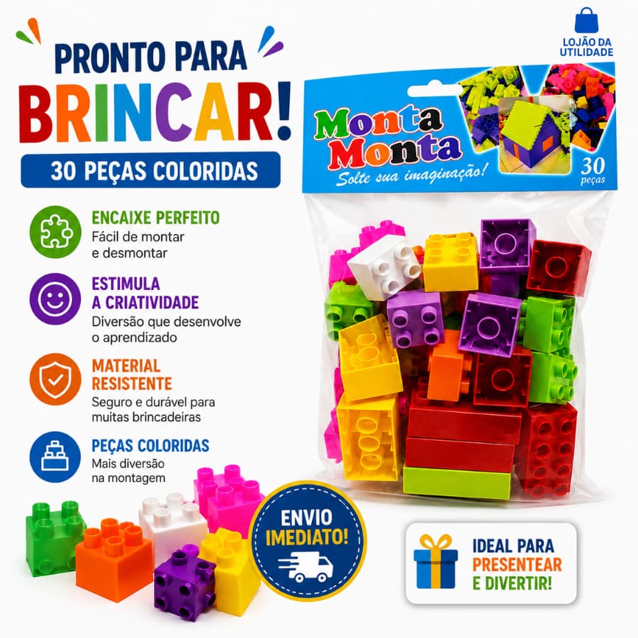 Monta Monta 30 Peças Brinquedo Educativo Infantil Blocos de Encaixe Coloridos