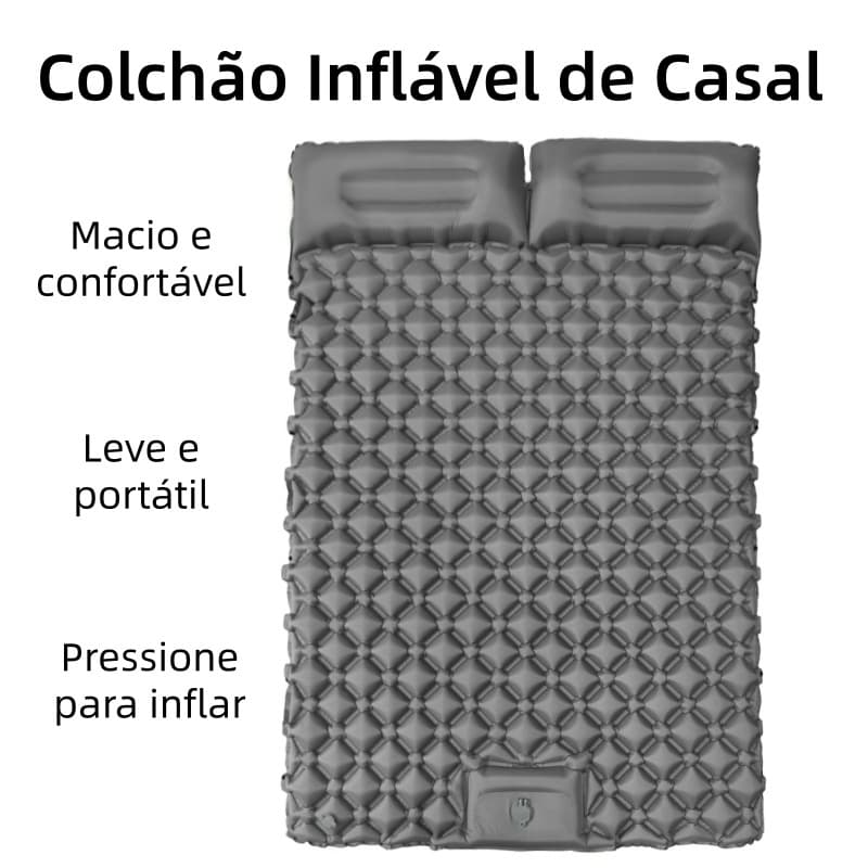 Colchão Inflável Casal para Barraca Leve Portátil 190x120cm Camping Acampamento Leve e Compacto