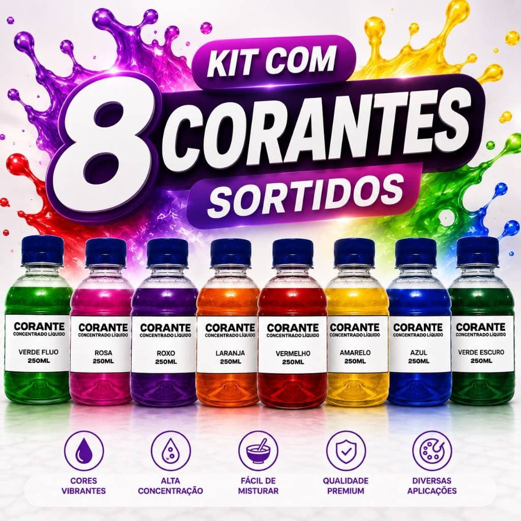 Kit 8, 5 Corantes para Produtos de Limpeza | 250ml | Excelente Pigmentação