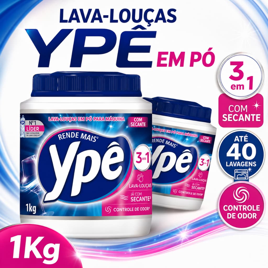 Kit Detergente Lava Louças Ypê em Pó 1Kg para Máquina de Lavar Louças - Escolha a Quantidade