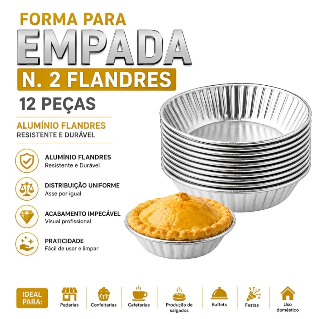 Kit Formas Para Empadas Empadão Salgados Profissional Nº 2 Flandres Resistente 12 ou 24 Peças