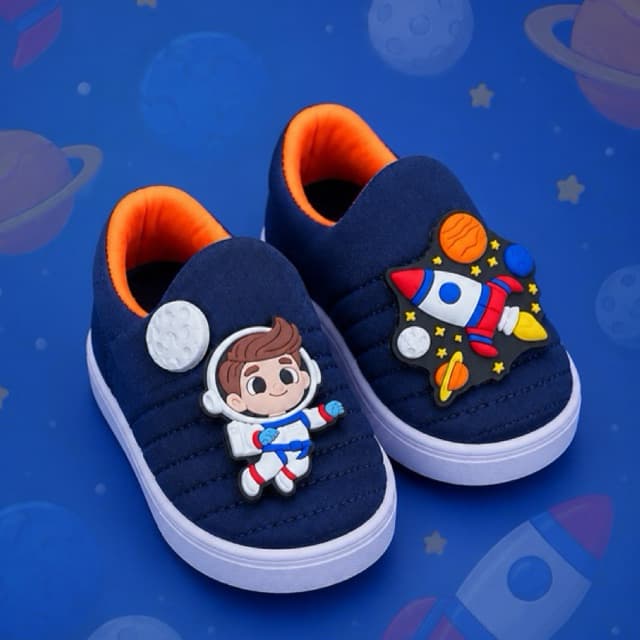 Tênis Infantil Menino Calce Fácil Astronauta Foguete Estiloso Macio Leve e Macio Para Todas As Ocasiões