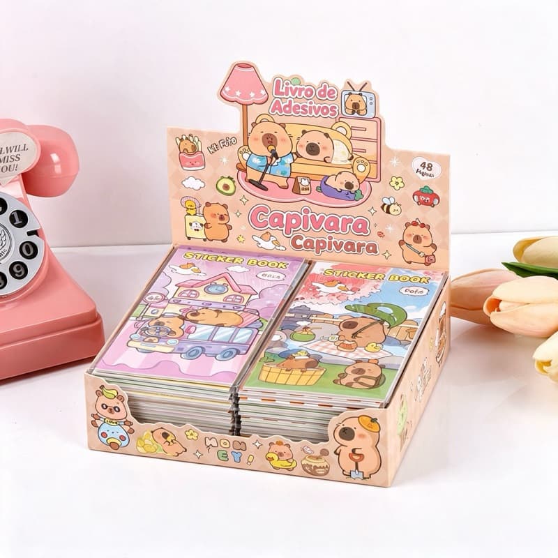 Kit Livro de Adesivos Capivara Infantil Decoração Caderno Escolar Scrapbook Criativo