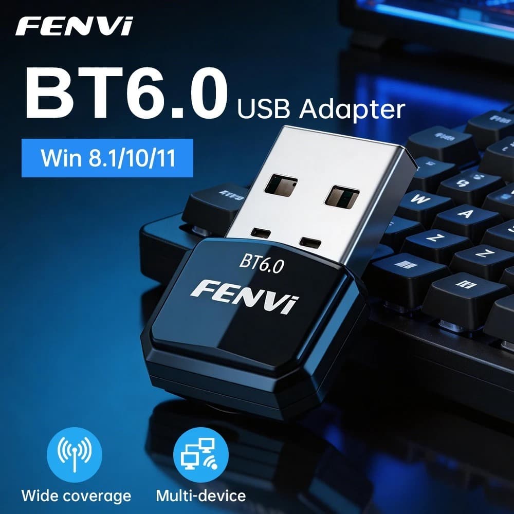 Adaptador USB Bluetooth 6.0 FENVI Dongle Receptor e Transmissor de Áudio para PC Windows 11/10/8.1