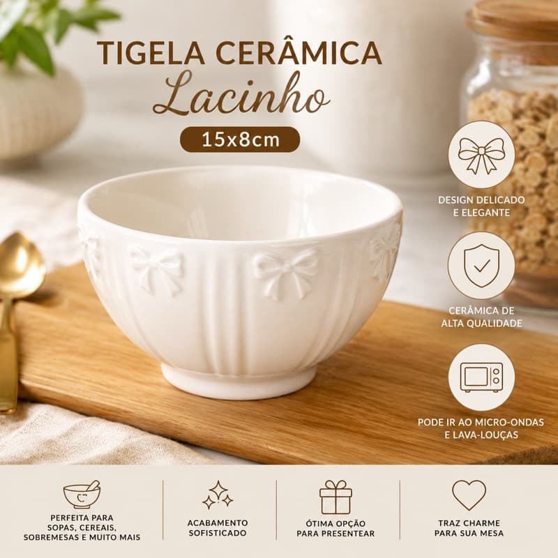 Tigela Cerâmica Laço 15x8 cm