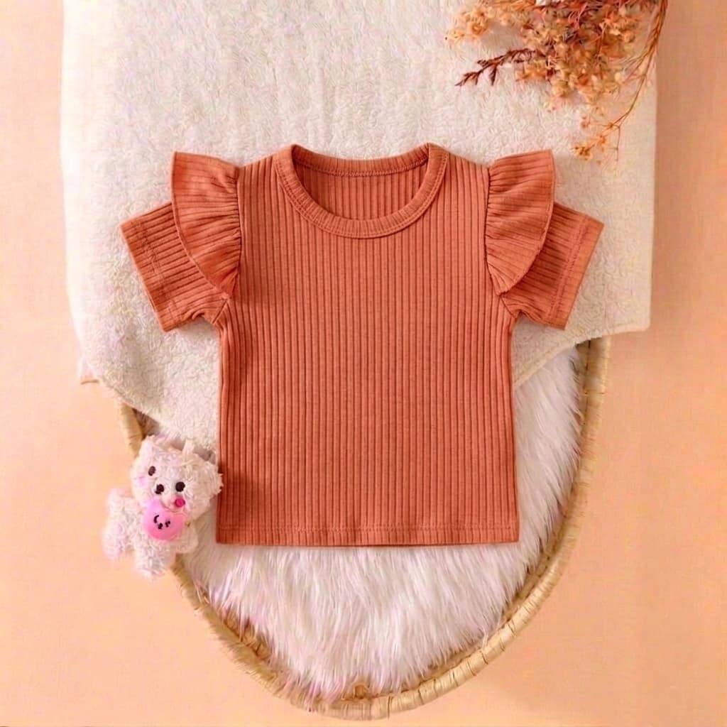 Blusa Canelada de Manga Curta Menina Verão Conforto