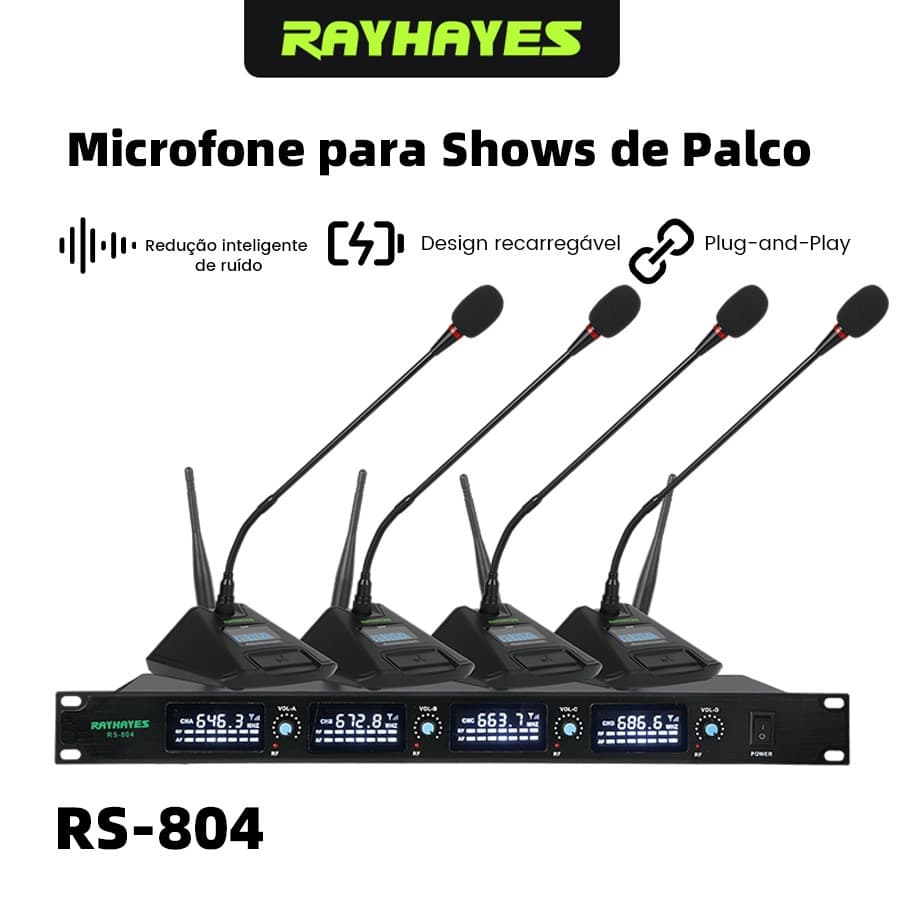 Microfone Sem Fio UHF 4 Canais Gooseneck Profissional para Conferência Reunião Aula Auditório Anti Ruído Longo Alcance