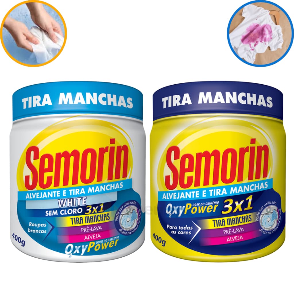 400g Alvejante Tira Manchas Em Pó Roupas Coloridas e Brancas Sem Cloro Semorin