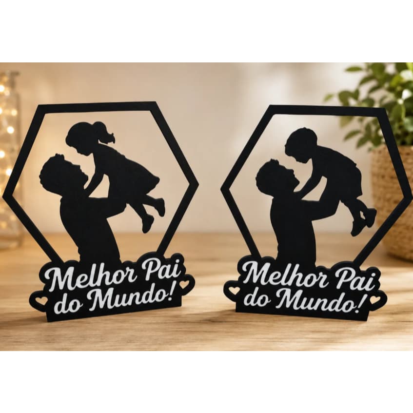 Enfeite de Mesa Melhor Pai do Mundo com Silhueta Pai e Filho – Presente Dia dos Pais