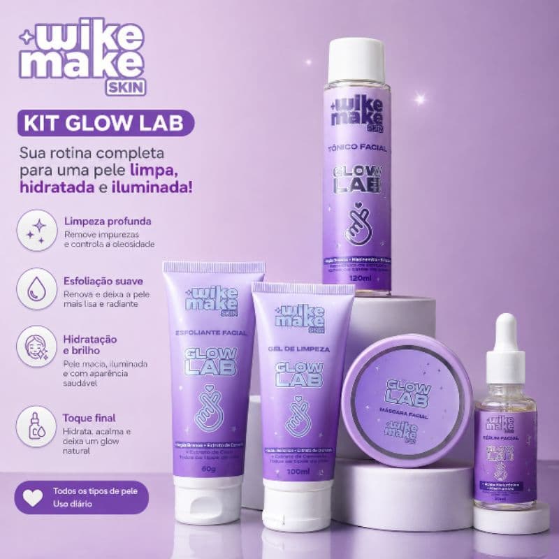 Kit Glow Lab Wike Make Skin – Rotina Completa de Cuidados Faciais