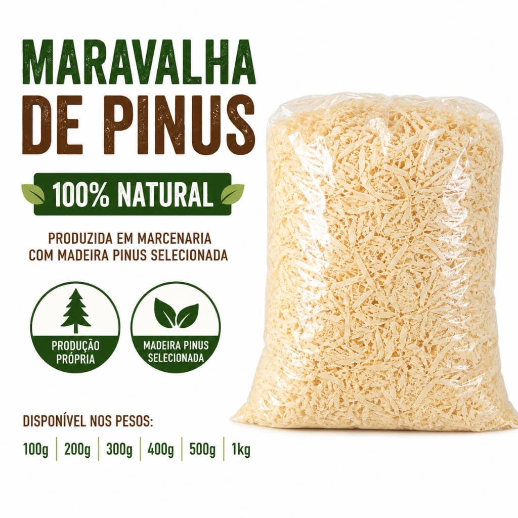 Maravalha de Pinus Natural 100g a 1kg | Cama para Hamster, Coelhos, Aves e Compostagem