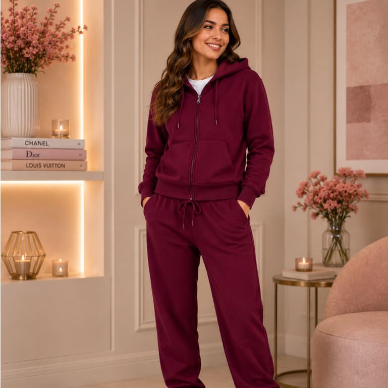 CONJUNTO FEMININO INVERNO COM CAPUZ FELPULDO  - FRIO - SERRA - MOLETON