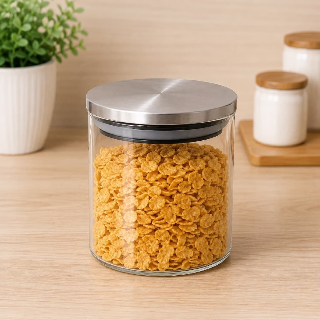 Pote Hermético Vidro Borossilicato 700ml Tampa Inox Porta Café Açúcar Cereais Mantimentos