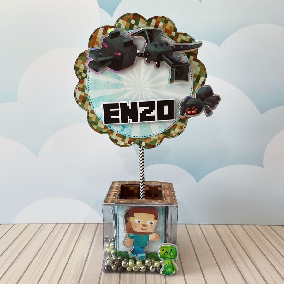✨ Centro de Mesa de Luxo -  Minecraft, Jogo - Papelaria Personalizada - Lembrancinha Personalizada
