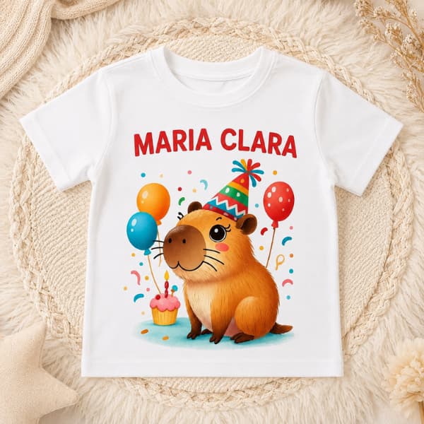 Camiseta menina Infantil e Juvenil Festa Capivara Personalizada – Algodão Premium 2 ao GG Conforto e Qualidade
