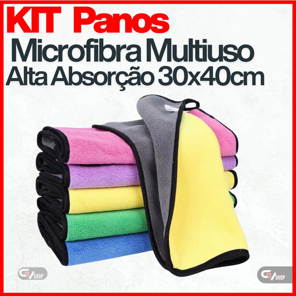 kit com 5 Toalhas de Pano Flanela de Microfibra Premium Automotiva para Lavagem e Polimento de Carros, Uso Geral 30x40cm