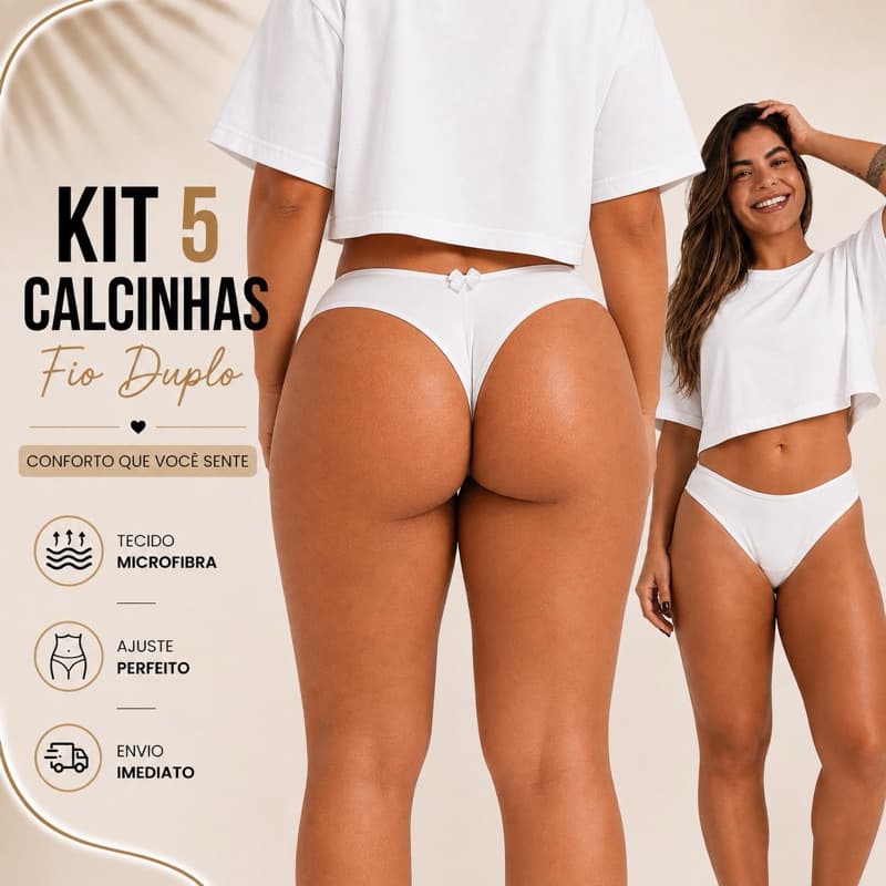 Kit 5 Calcinhas Fio Duplo Microfibra Adulto Cores Variadas | Calcinha Fio Duplo