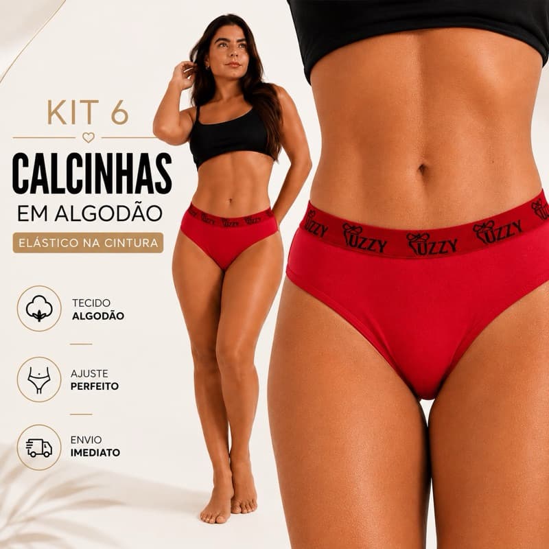 Kit 6 calcinha de algodão cotton tanga conforto cós largo feminina