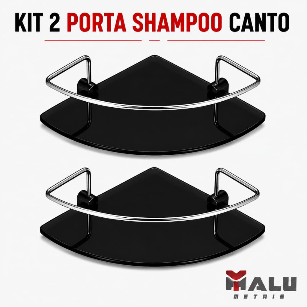 Porta Shampoo Para Banheiro Suporte De Vidro 6mm Fumê Canto Mesclado Anti Ferrugem  KIT 02 UN