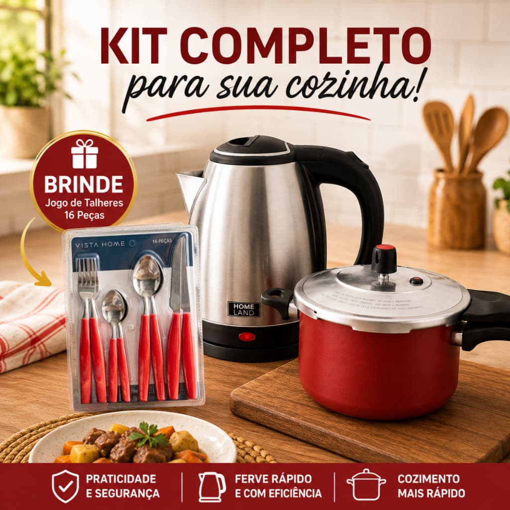 Kit Panela De Pressão 4,5l + Chaleira Inox 1,8l + Brinde