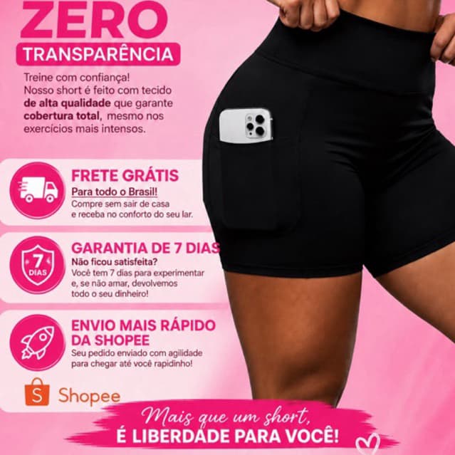 short bolso lateral suplex cintura alta academia treino basico shorte feminino