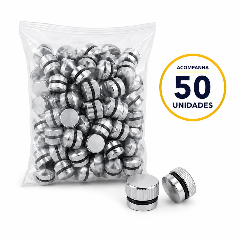 Kit com 50 Unidades de Botão Frances de Plastico Prata para Espelhos - Fast Vidros