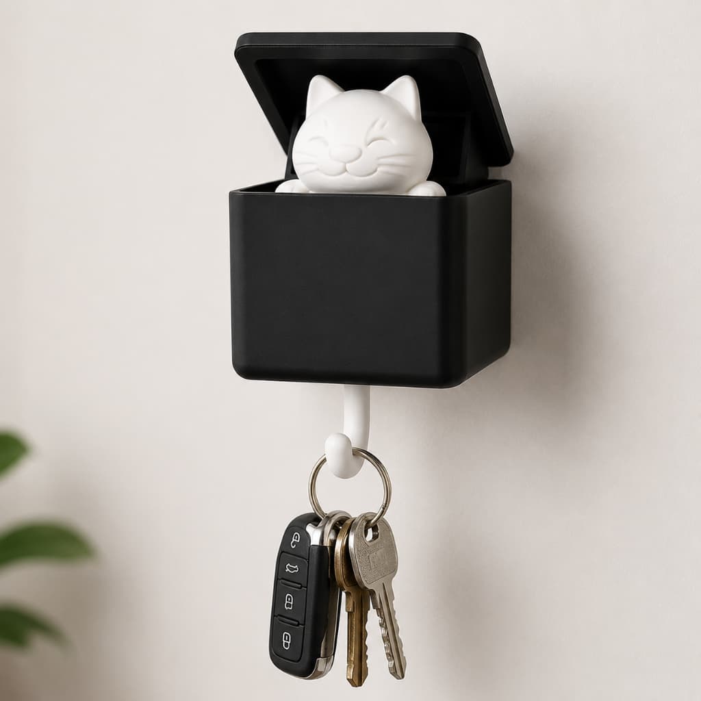 Porta Chaves Gato Fofo Esconde-esconde Gancho Adesivo Decorativo para Casa e Escritório