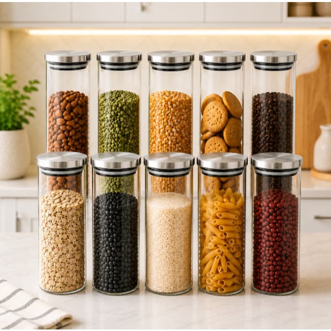 Conjunto 3 Potes de Vidro 600ml Herméticos Tampa Inox Organizador Cozinha Café Açúcar Mantimentos
