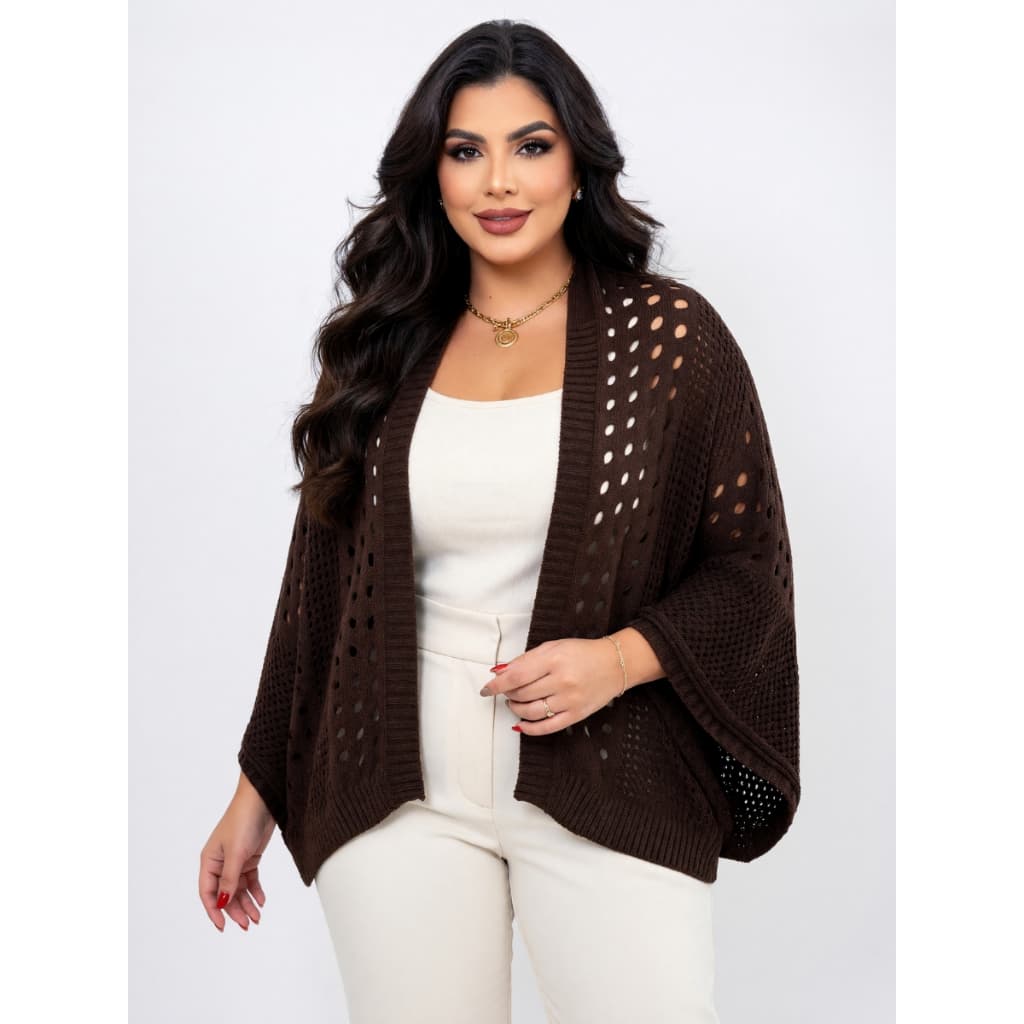 Capa Kimono Poncho Feminino Tricot Rendado