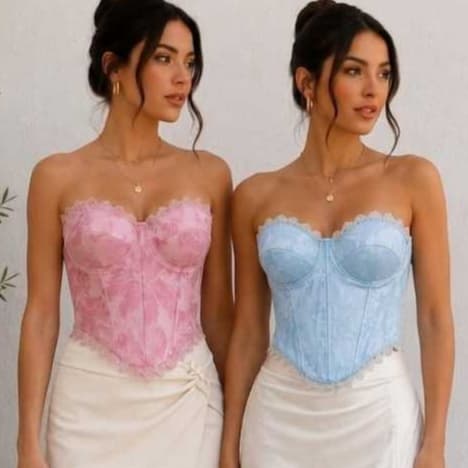 Corset Feminino Jacquard com Bojo Tomara que Caia Cropped Corselet Amarração Costas Festa