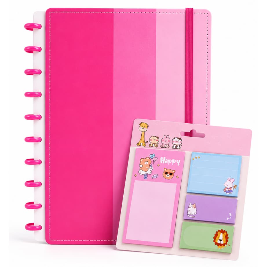 Caderno Inteligente Grande 3 Matérias 80 Folhas Rosa +brinde