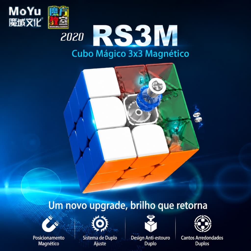 Cubo Velocidade Moyu RS3M 2020 Magnético 3x3x3, 48 Ímãs, 9 Níveis de Ajuste, Cubo Iniciante Fosco Custo-Benefício