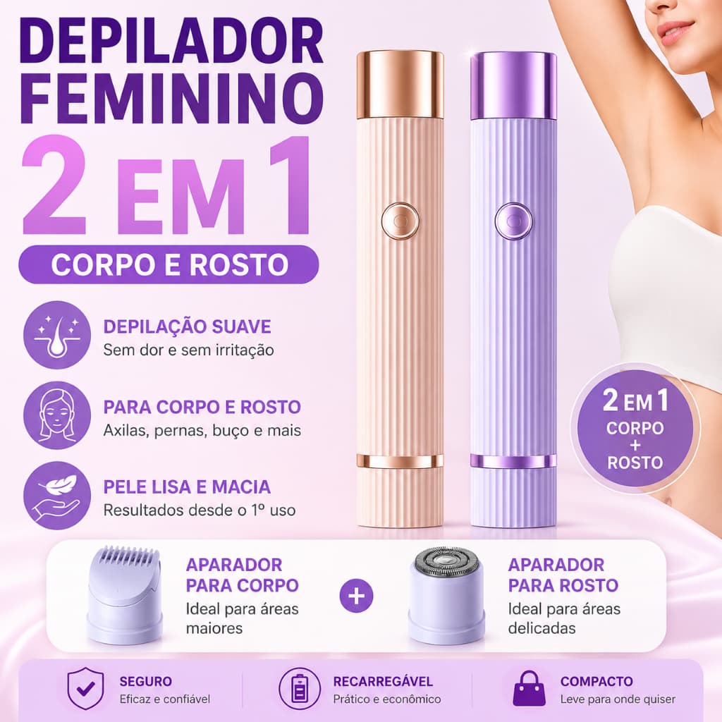Depilador Eletrico Feminino Recarregável Removedor De Pelos Navalha Dupla