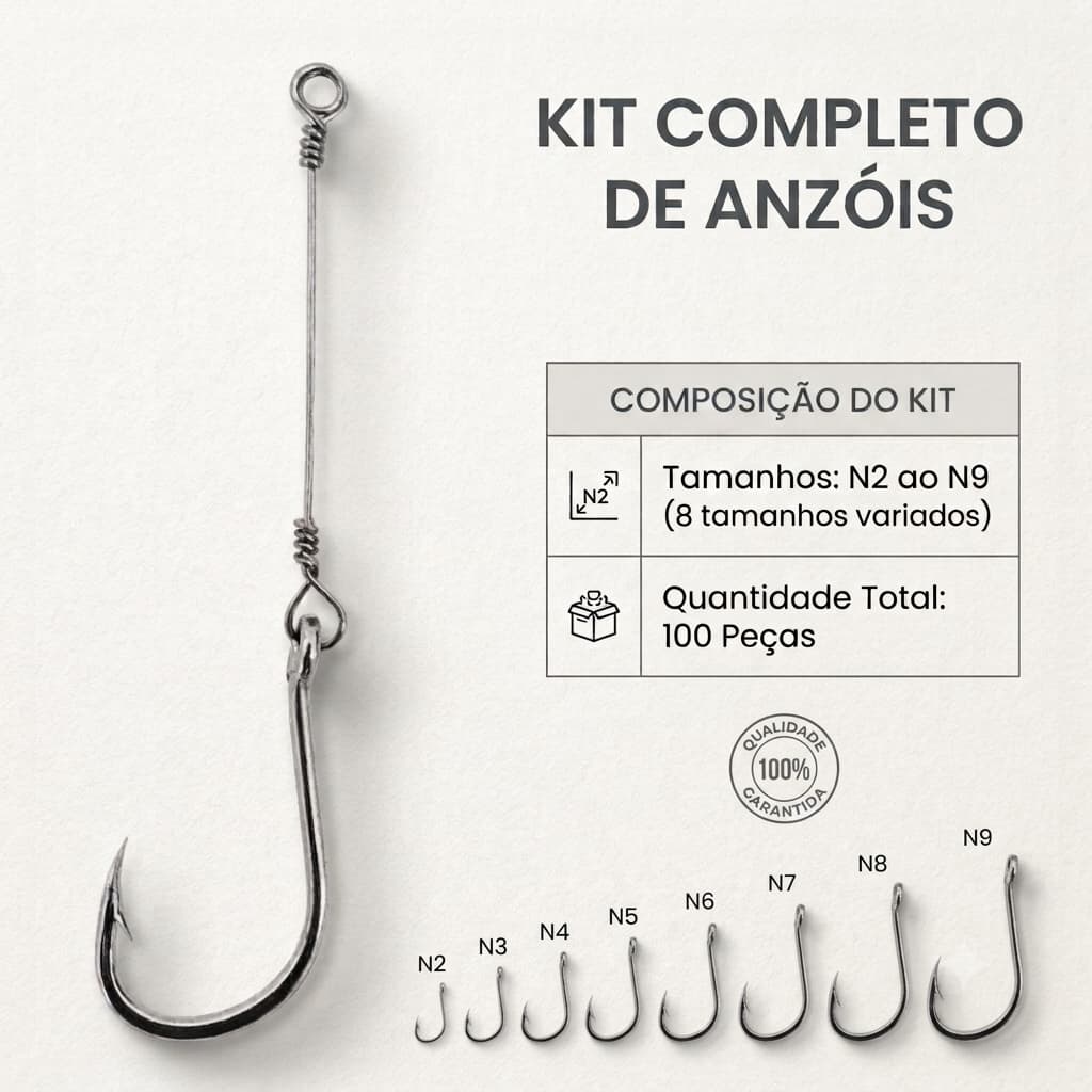 Kit 100 Anzol Chinu Black Encastoado 2, 3 ,4 ,5 ,6 ,7 ,8 ,9 Piaparas, Tilapia, Pacu, Piau