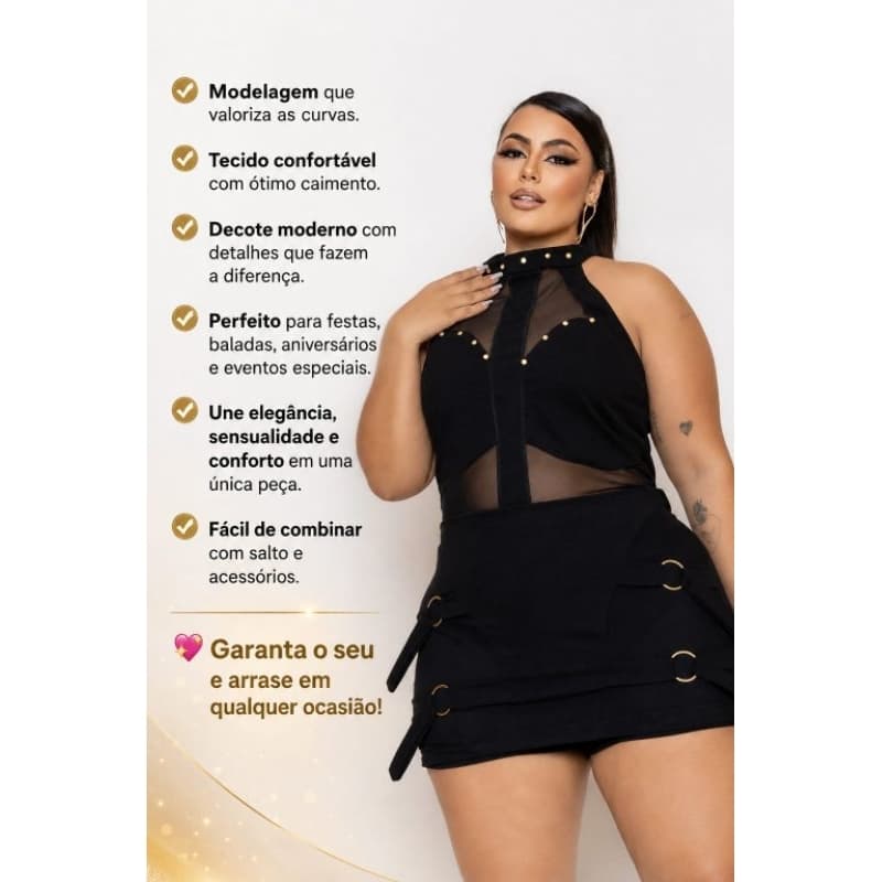 CONJUNTO CROPED+SHORT SAIA MODA FEMININA PLUS SIZE REF luxo 2034 tule