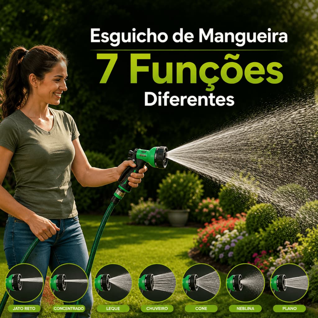 Esguicho Mangueira De Jardim De Múltiplos Tipos De Jato Com 7 Funções Esguicho com Engate Rápido Esguicho Regulável