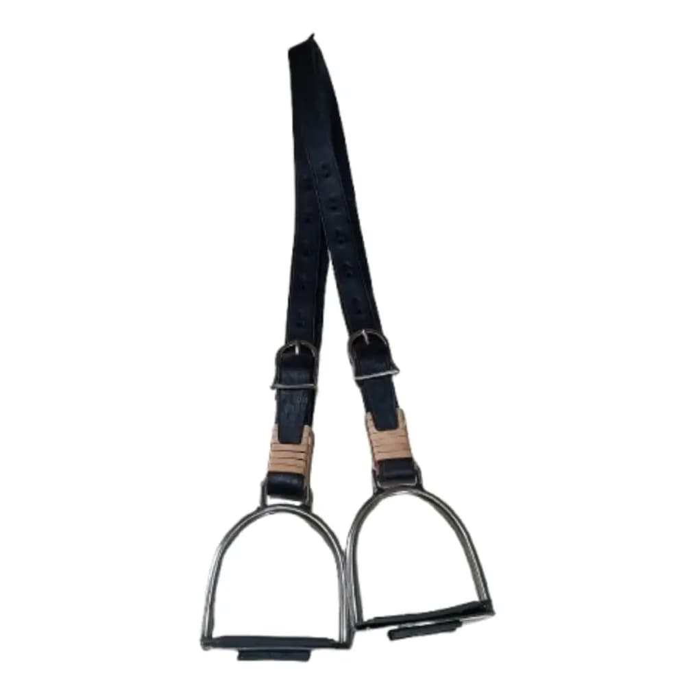 Loro De Couro Com Estribo Inox Antiderrapante Para Sela