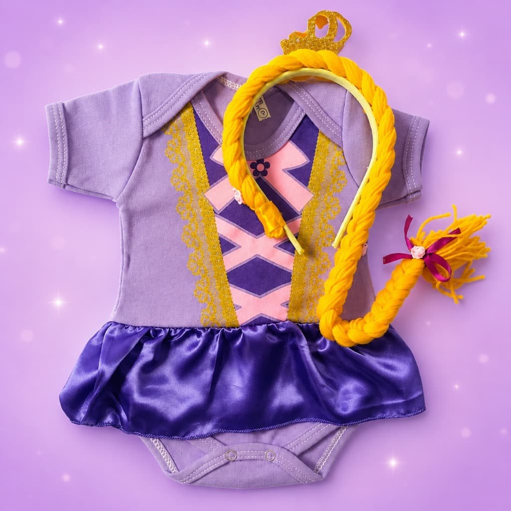 Body +tule + Tiara Bebê Fantasia Mesversario Menina Rapunzel