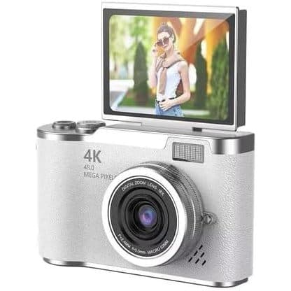 Câmera digital com zoom 4K CCD 8x, adequada para fotografia estudantil, compacta de 48MP, tela flip selfie de 180°