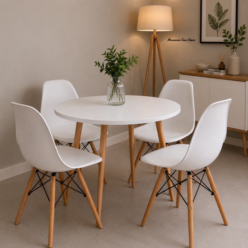 Mesa De Jantar Redonda MDF Preta Pés de Pinus Moderna Decorativa para Sala Quarto Escritório