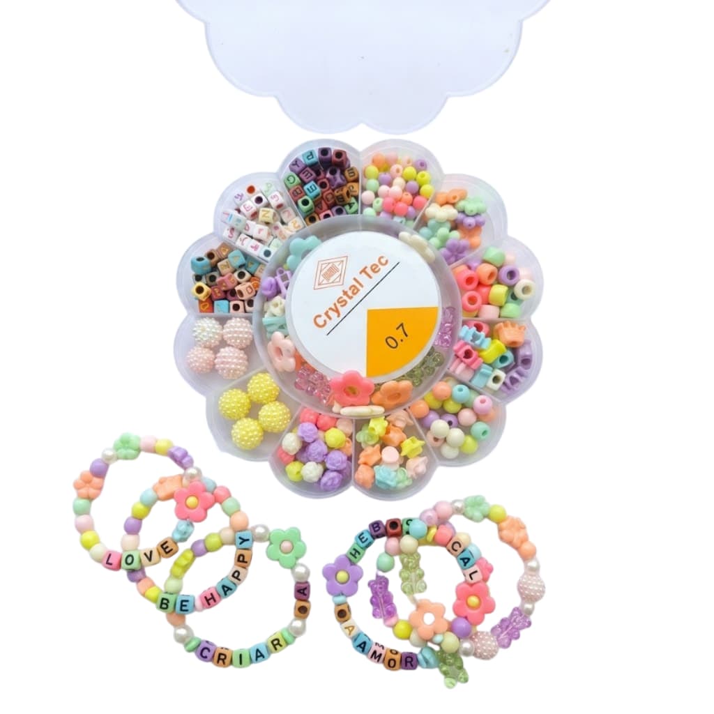 Kit Maleta Miçangas Infantil Flor Montar Pulseiras Colares Bijuteria