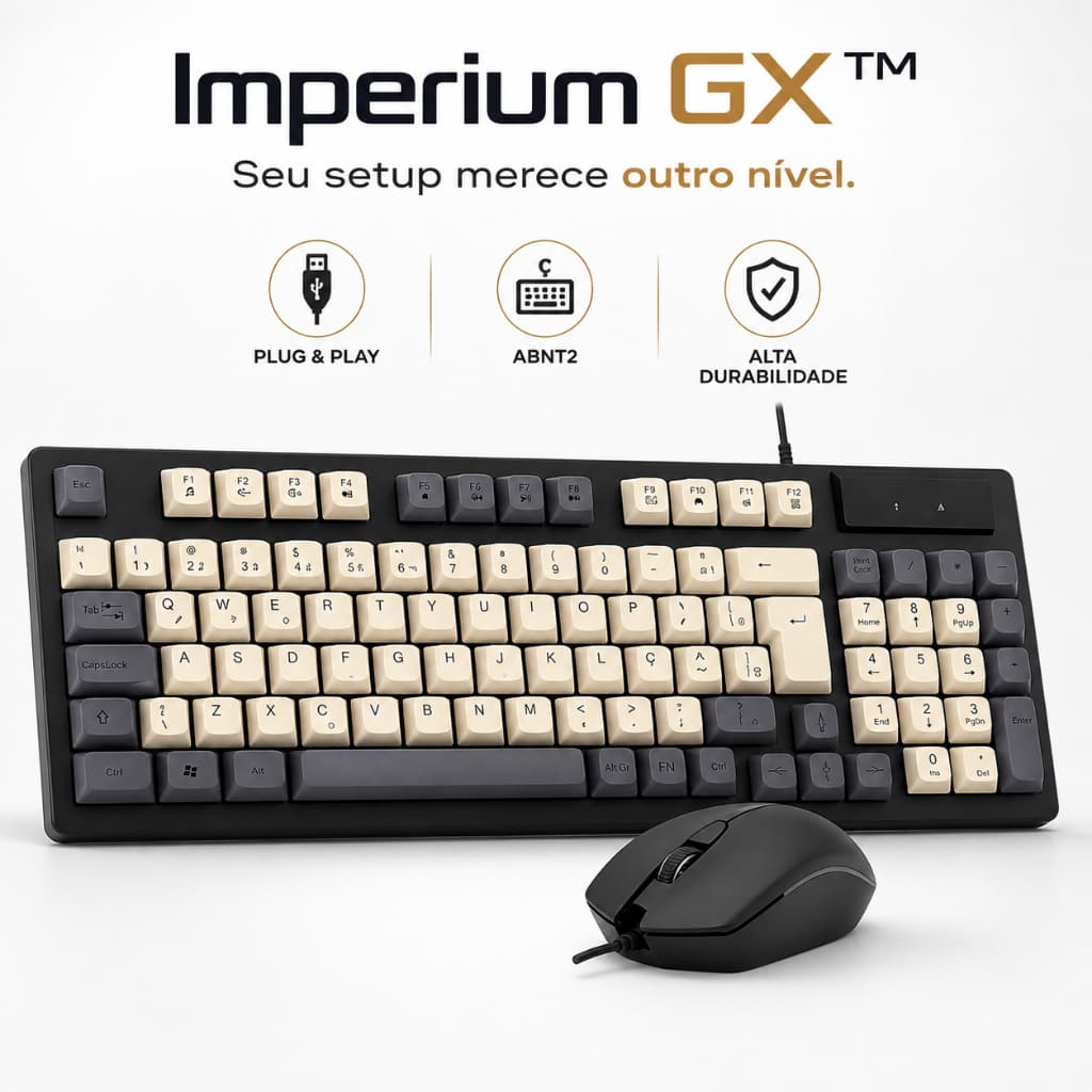 Kit Gamer Teclado Semi Mecânico E Mouse 1200 DPI USB ABNT2 Ergonômico Plug Play