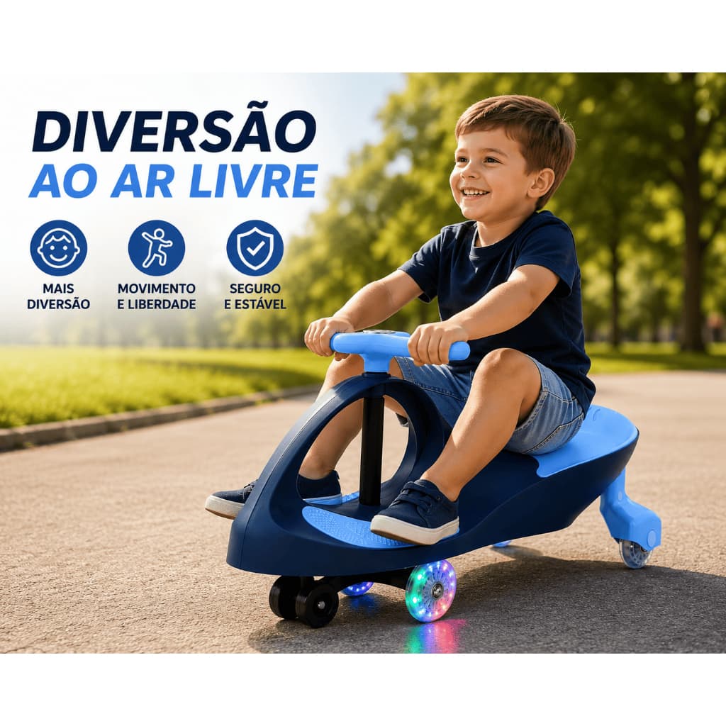 Carrinho Infantil 360 Super Car Azul Com Rodas LED Até 100kg Para Crianças 3 A 7 Anos