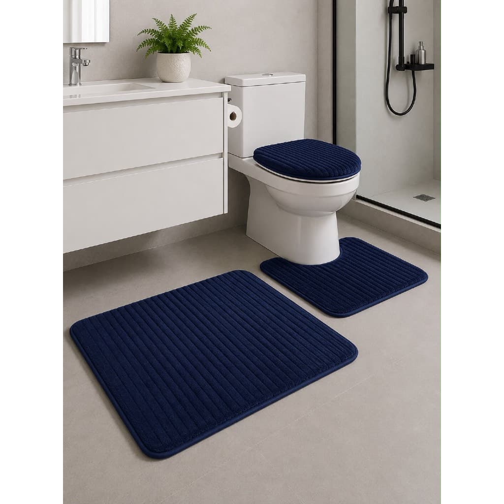 Tapete para Banheiro Canelado kit com 3 peças Antiderrapante Super Soft ss Peças Algodão e Pelúcia